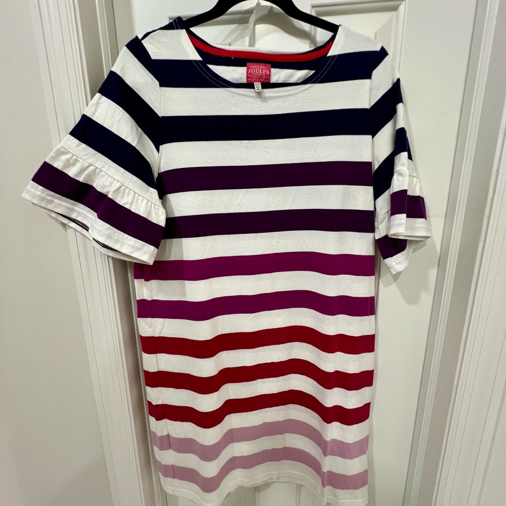 Joules Striped Ruffle Sleeve Cotton Dress